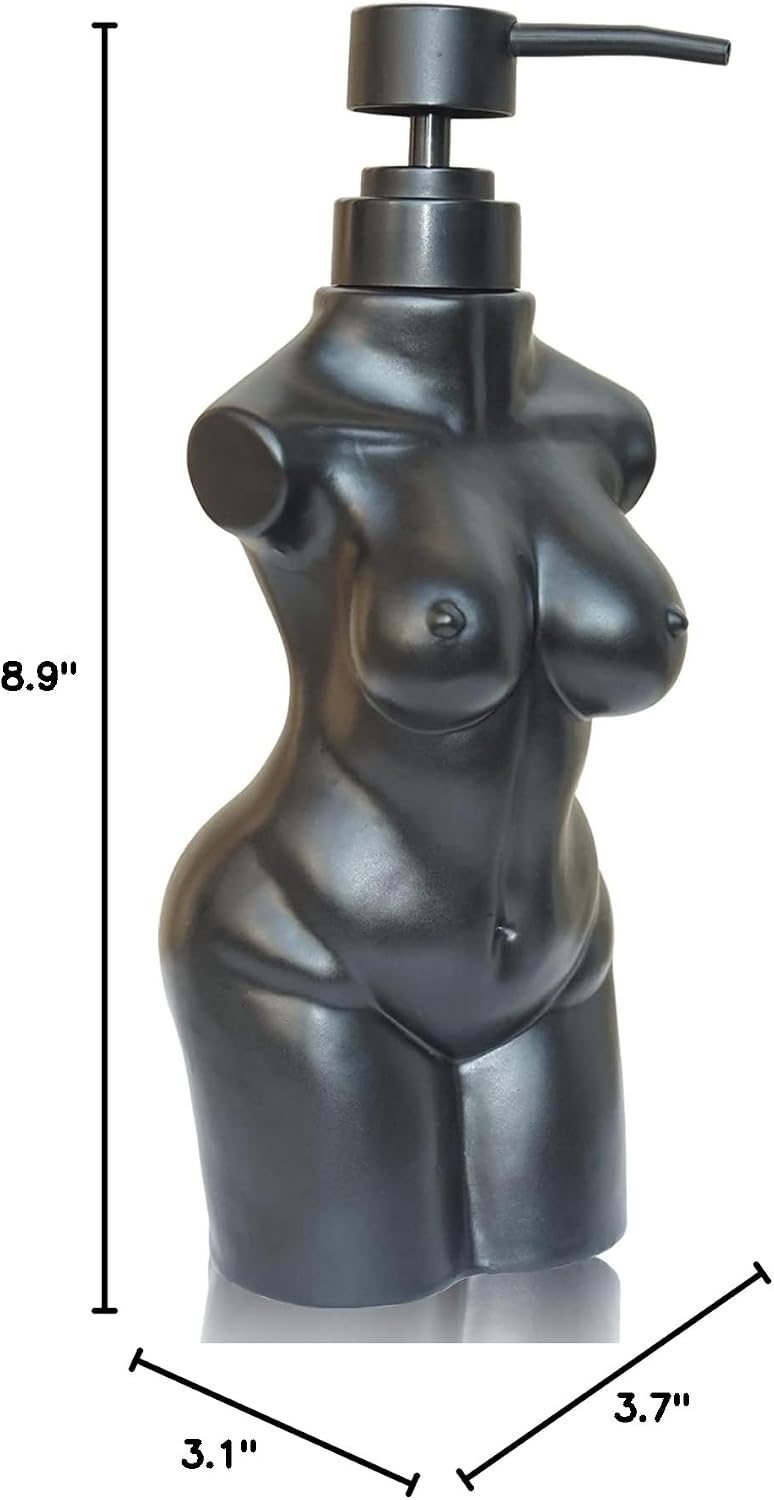 Ceramic Girl Soap Dispenser,Lotion and soap Dispenser Set Refillable Liquid Hand Soap Dispenser for Bathroom and Kitchen (Black)