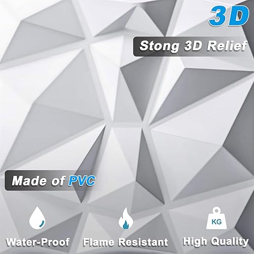 Miniatura 3 de JOLOV Paneles de pared 3D, paquete de 12 paneles de pared de azulejos, impermeables, resistentes al calor, panel de pared de PVC de 19.7 x 19.7