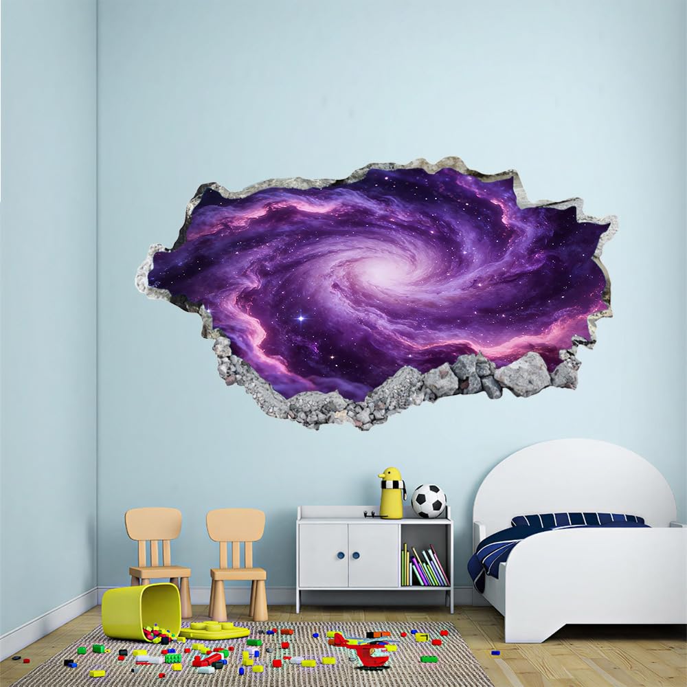 3D Wandtattoo Wanddurchbruch, Wirbeluniversum Durchbruch Wandaufkleber für Kinderzimmer, sticker für Wohnzimmer, Lila Wandsticker, Wandbild Junge Mädchen Schlafzimmer
