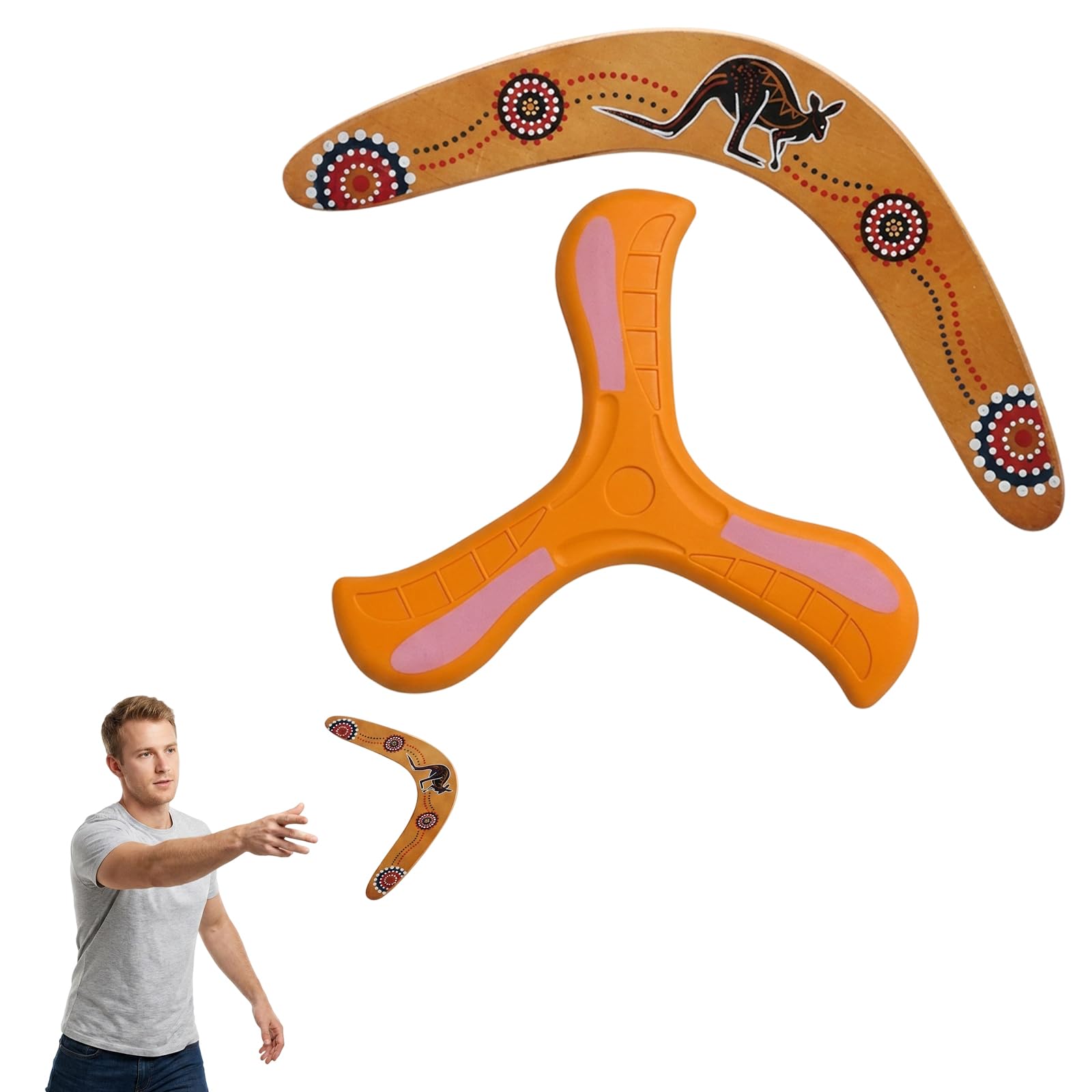 WNXBFO 2 Pcs Wooden Boomerang Set, Aerodynamic Flying Disc, Outdoor Sports Gear, Professional Flying Toy for Recreation Backyard Games,Outing Family Fun,Beach Play Toy,Safe & Sturdy Design