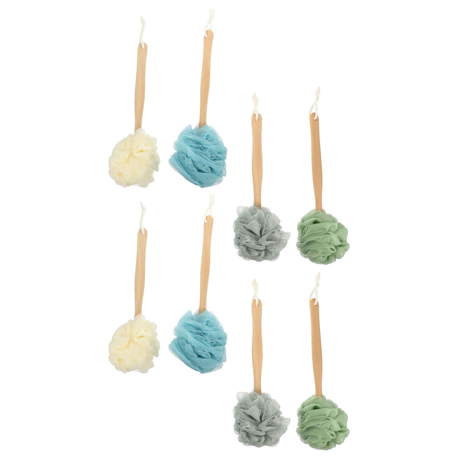 8pezzi Spazzola per Schiena da Doccia Lunga Impugnatura Antiscivolo Sfera in Nylon per Pulizia Esfoliante del Corpo Scrub da Bagno Portatile per Uso Quotidiano e Viaggio