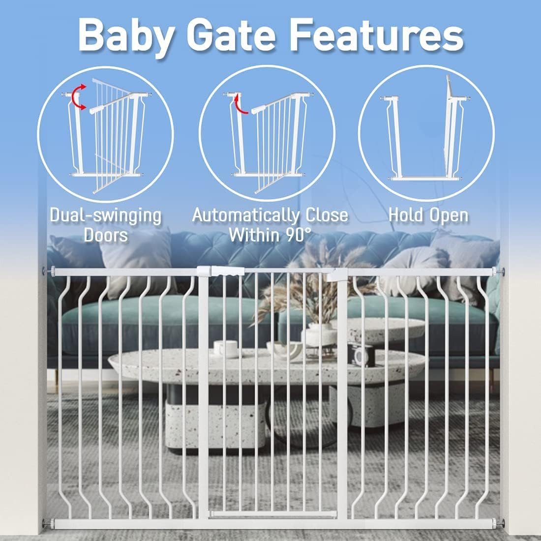  40.55" Extra Tall Baby Dog Pet Gate 29.92-63.38" Wide Indoor White | Extra-Tall,Extra-Wide,Pressure/Hardware Mount,More Durable Safety,One-Hand Walk Through,for Indoor,Doorways,Kitchen,Stairs thumbnail