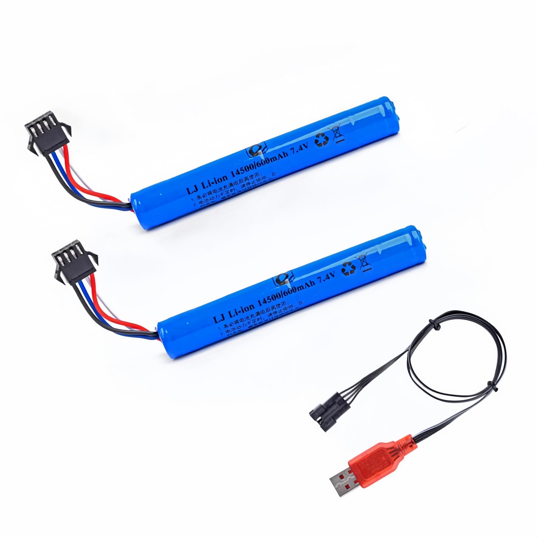 CBB 7.4V 600mAh 1450cell Li-ion Battery with SM-4P Plug and USB Charger for Airsoft Guns Gel Water Blaster