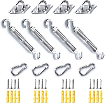 M6 Shade Sail Hardware Kit, 304 Stainless Steel Anti-Rust Hardware, 12-Piece Set with 16 Screws for Square and Triangular Shade Sails