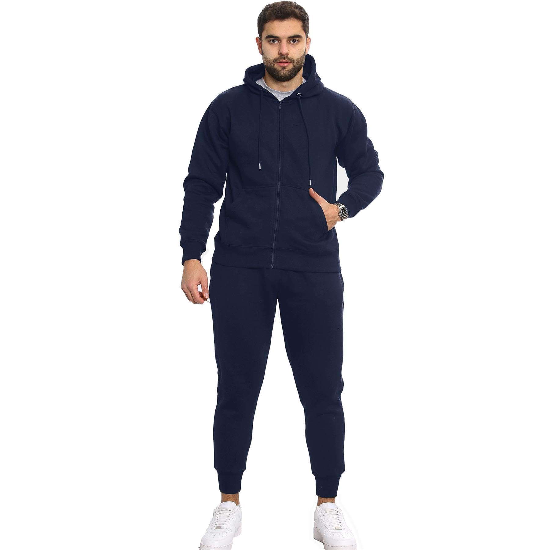 A2Z Mens Plain Tracksuit Athletic Hooded Hoodie with Joggers - T.S Plain Navy 5XL