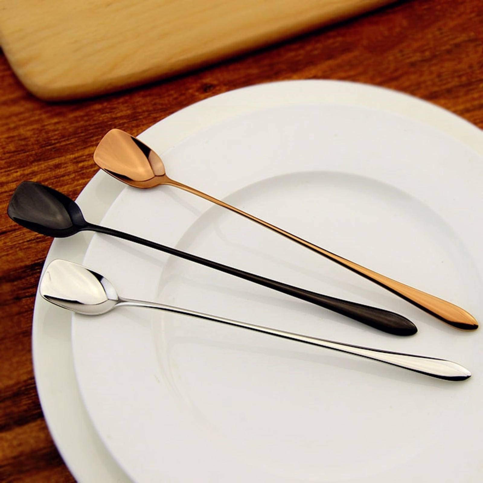 Cucchiaino da tè ghiacciato con manico lungo, 20,3 cm, cucchiaini da caffè Baikai, in acciaio inox, lavabile in lavastoviglie, set da 4 (argento