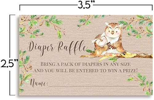 Miniatura 4 de "Guess Whooo" - Boletos para rifas de pañales con temática de búho de acuarela para baby showers, 20 tarjetas de inserción de doble cara de 2 x 3