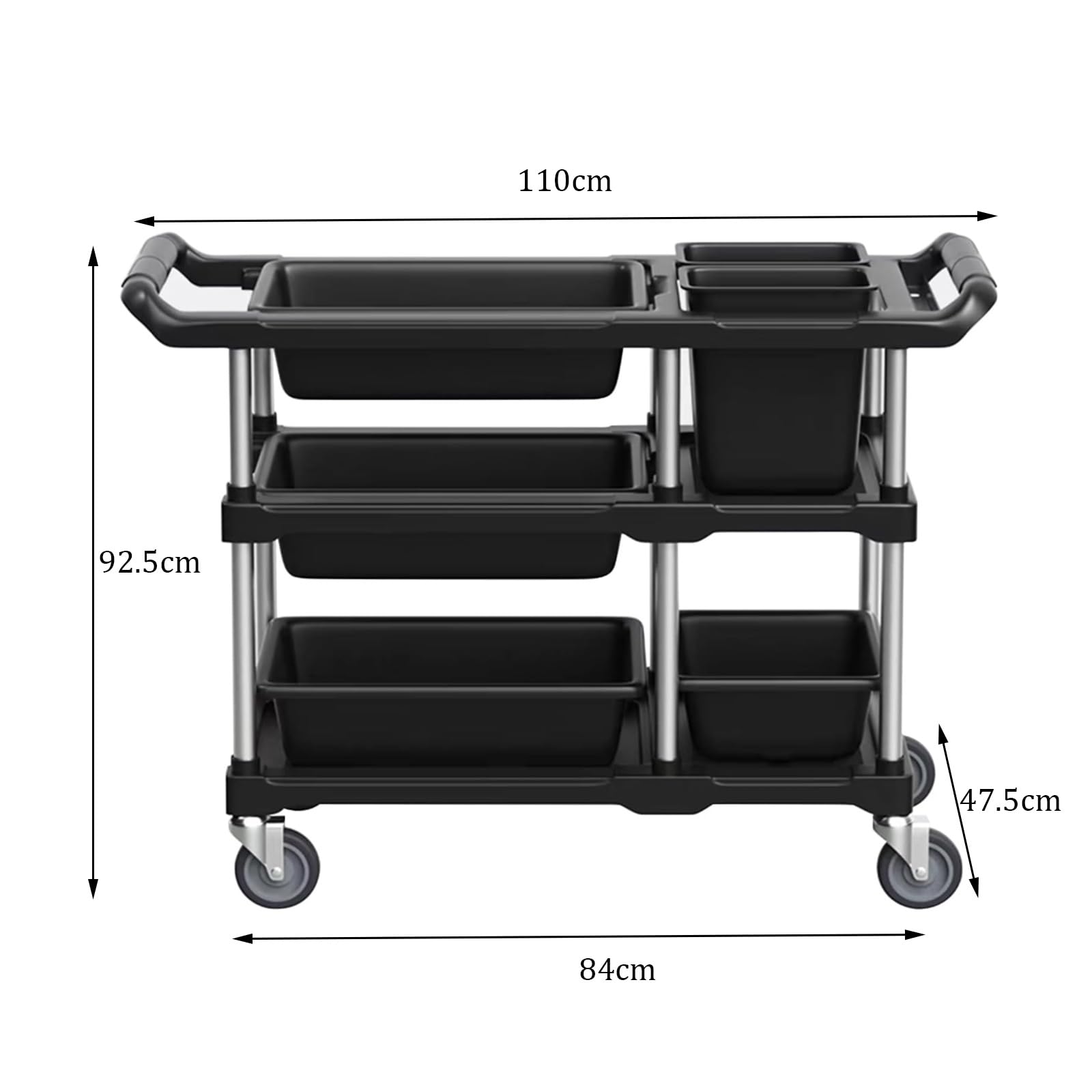 Carrello da cucina a 3 livelli con ruote, resistente carrello di servizio per ristoranti, design a doppio strato per casa, hotel, lavanderia, soluzione versatile