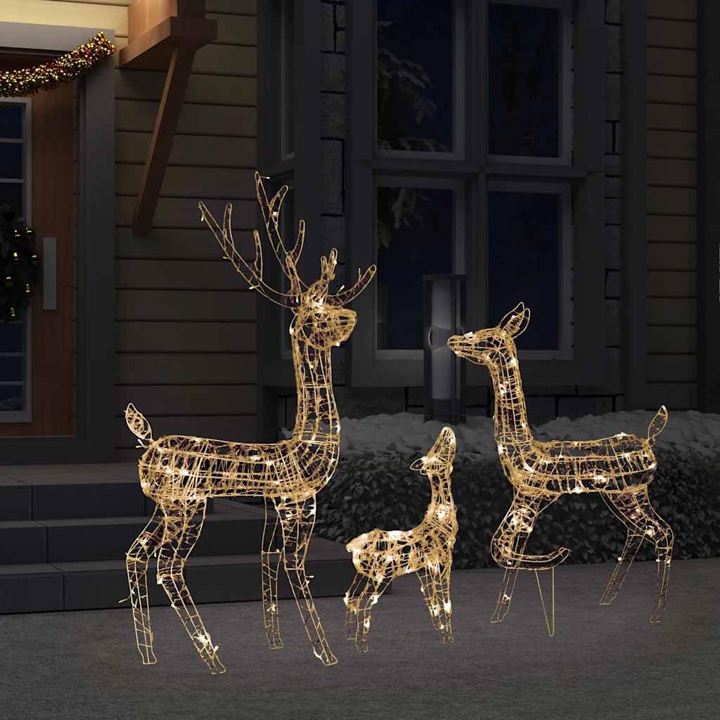 LED-Rentier-Familie Weihnachtsdeko Acryl 300 LED Warmweiß Außen Innen Garten Balkon Terrasse Baum Haus Dach Fassade Weihnachtsbeleuchtung mit 8 Lichteffekten und 5 m Kabel