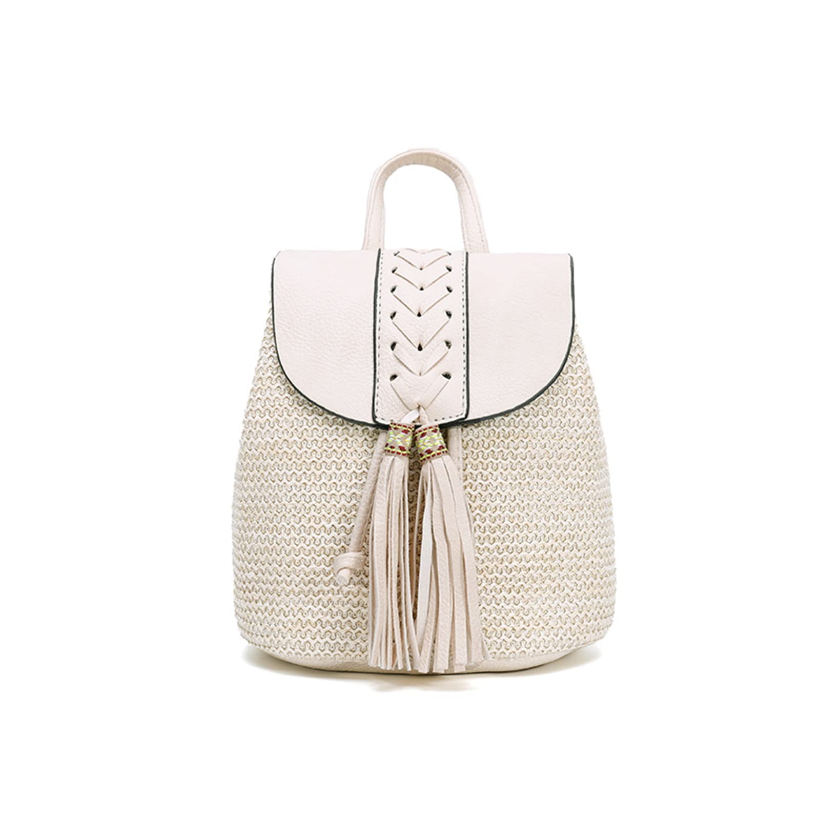NICOLE & DORIS Mochila de Paja para Mujer Bolsos Mochila de Moda Pequeña Mochila de Playa Mochila Diaria con Borlas para Compras Playa Vacaciones