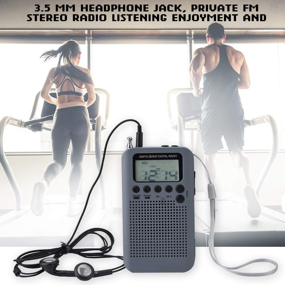 Portatile Radio Pocket Mini 2 Bande 8UV Stereo Digital Tuning Radio LCD per Escursionismo Jogging(Grigio)