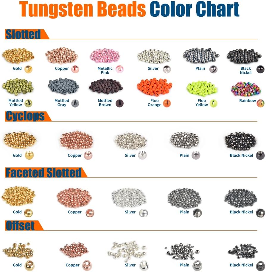 100pcs Tungsten Offset Beads for Fly Tying, Sink Deeper and Faster 5 Colors/4 Sizes Jigoff Tungsten Beads Fly Tying Beads Head Fly Tying Materials