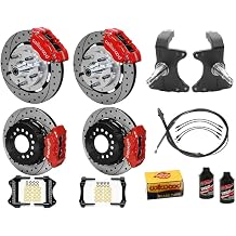 Wilwood DPR 12" Front & FDL 12" Rear Brake Kit Combo With 2" Drop Spindle PB-Cable Brake Lines & Fluid Red Calipers Drilled Rotors 1964-1974 GM A/F/X Body 12 Bolt C-Clip Elim 2.91" Offset Stagger