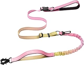 Strapazierfähige freihändige Hundeleine mit Schnellverschluss-Karabiner und verstellbarer Anti-Zug-Bungee-Hundelaufgürtel für Spaziergänge und Training mit Autosicherheitsgurt 1,2-1,8 m (Rosagelb)