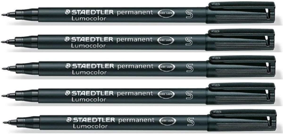 Lumocolor Black Superfine Permanent Marker Pens Pack Of 5 Waterproof Smudge Resistant Quick Dry Cd Dvd Ohp