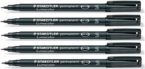 STAEDTLER Lumocolor - Rotuladores permanentes superfinos, paquete de 5 unidades, impermeables, resistentes a las manchas, de secado rápido, Cd, DVD,