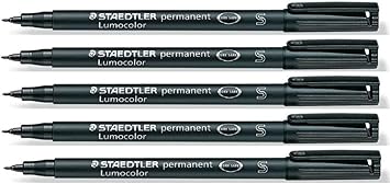 STAEDTLER Lumocolor Black Superfine Permanent Marker Pens Pack Of 5 Waterproof Smudge Resistant Quick Dry Cd Dvd Ohp