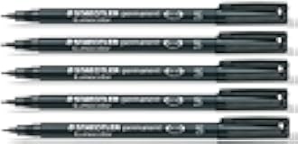 STAEDTLER Lumocolor Black Superfine Permanent Marker Pens Pack Of 5 Waterproof Smudge Resistant Quick Dry Cd Dvd Ohp