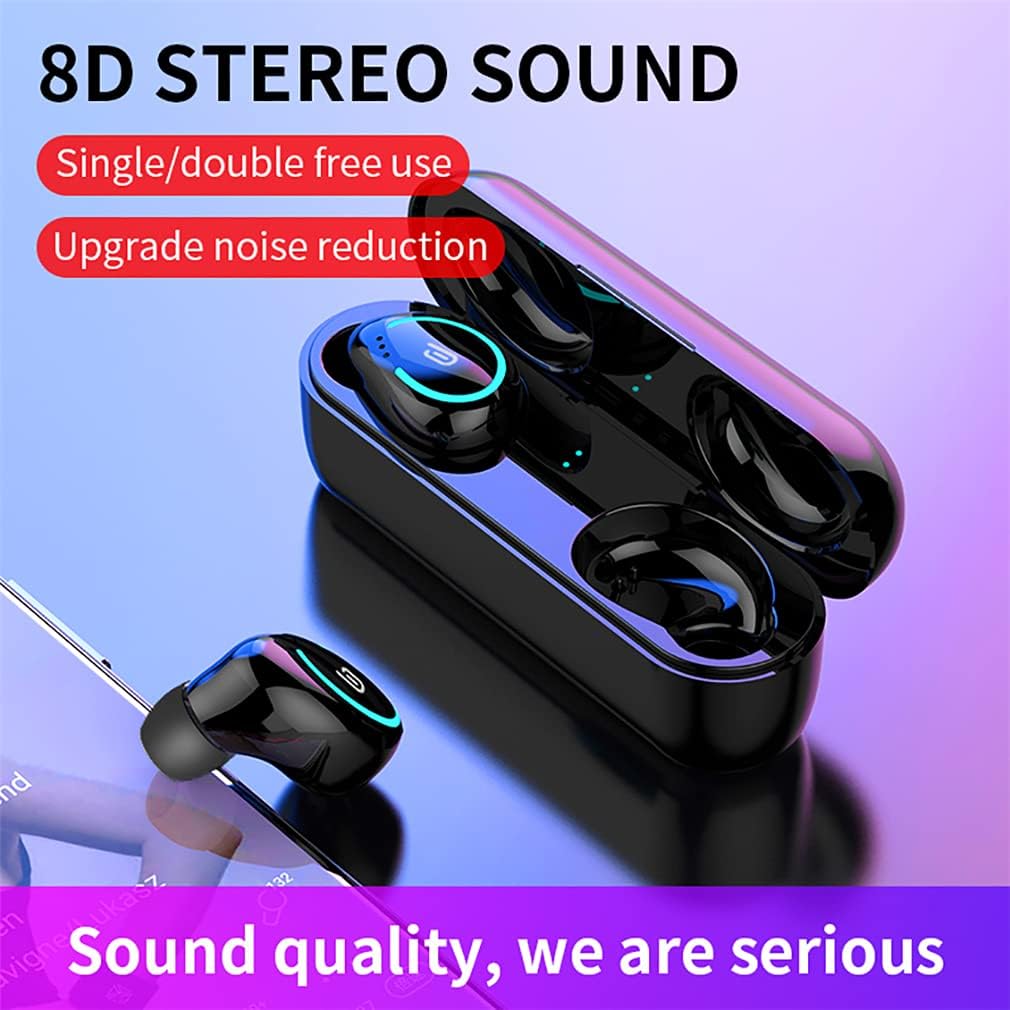 TWS Earphone Wireless Bluetooth Earbuds, Binaural HD Call Headphone with Mic IPX7 Waterproof TWS Stereo Noise Reduction Earphone in-Ear with Charging Case,Black