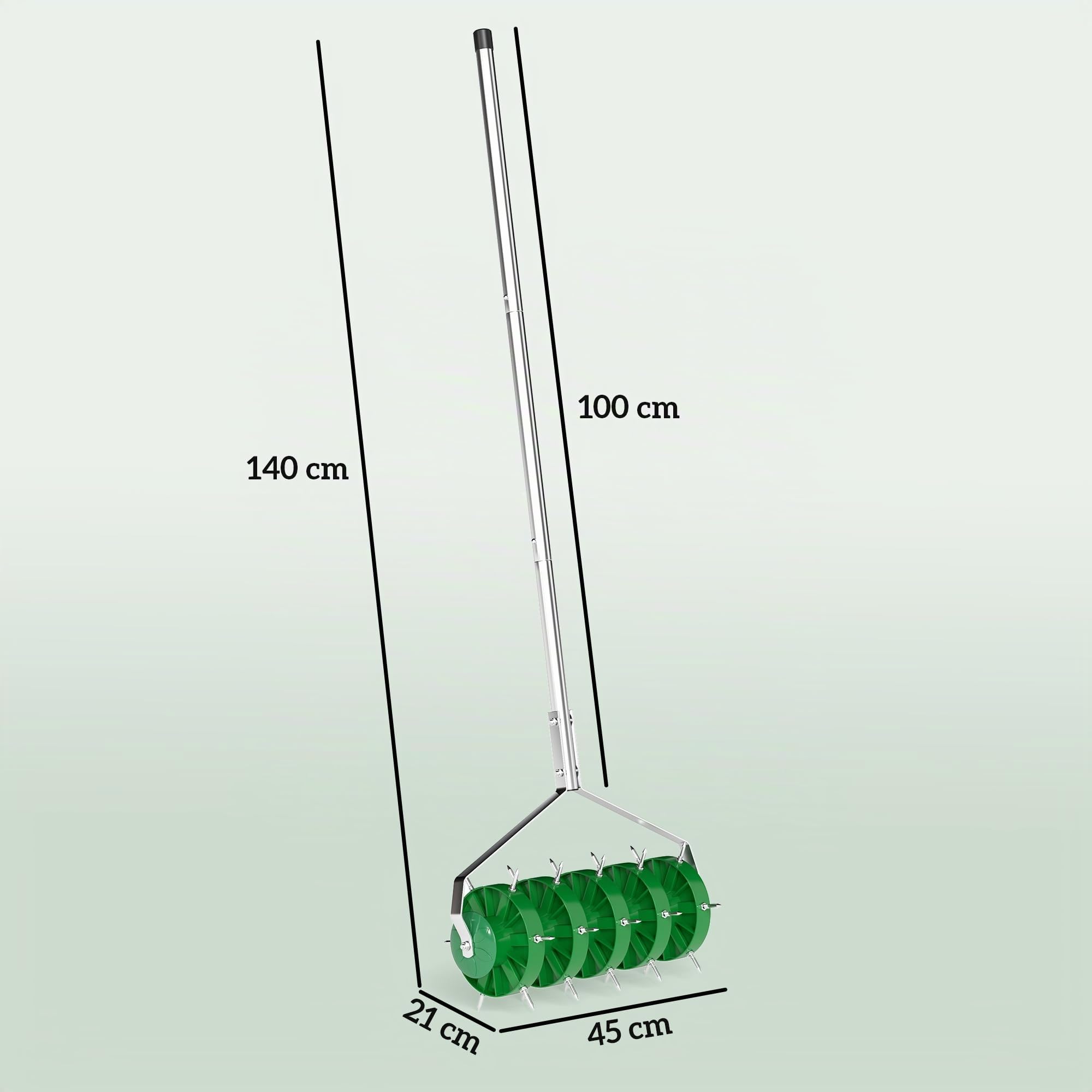 Outsunny Rouleau Aérateur de Pelouse Manuel 45 x 21 x 140 cm Vert Foncé