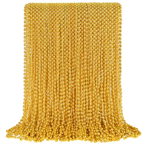 100 PCS Gold Bead Necklace, Gold Mardi Gras Christmas Oval Beads Necklaces 30.5
