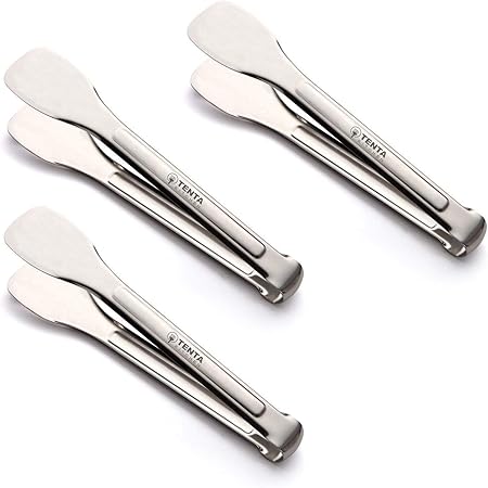 Tenta KitcheKitchen Tongs Stainless Steel Buffet Serving Utensils Salad BBQ Tongs Heavy Duty Serving Food Tongs for Frying,Cooking,Clipping Toast Bread,Grilling,Pastry, Sandwich,12 Inch （3 Pack）