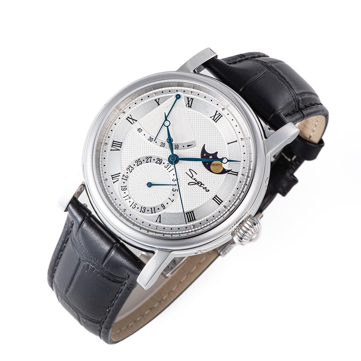 SUGESS Seagull ST2153 - Display automatico in zaffiro con fasi lunari Hi Beat 1963 BNIB, bianco, Cinturino