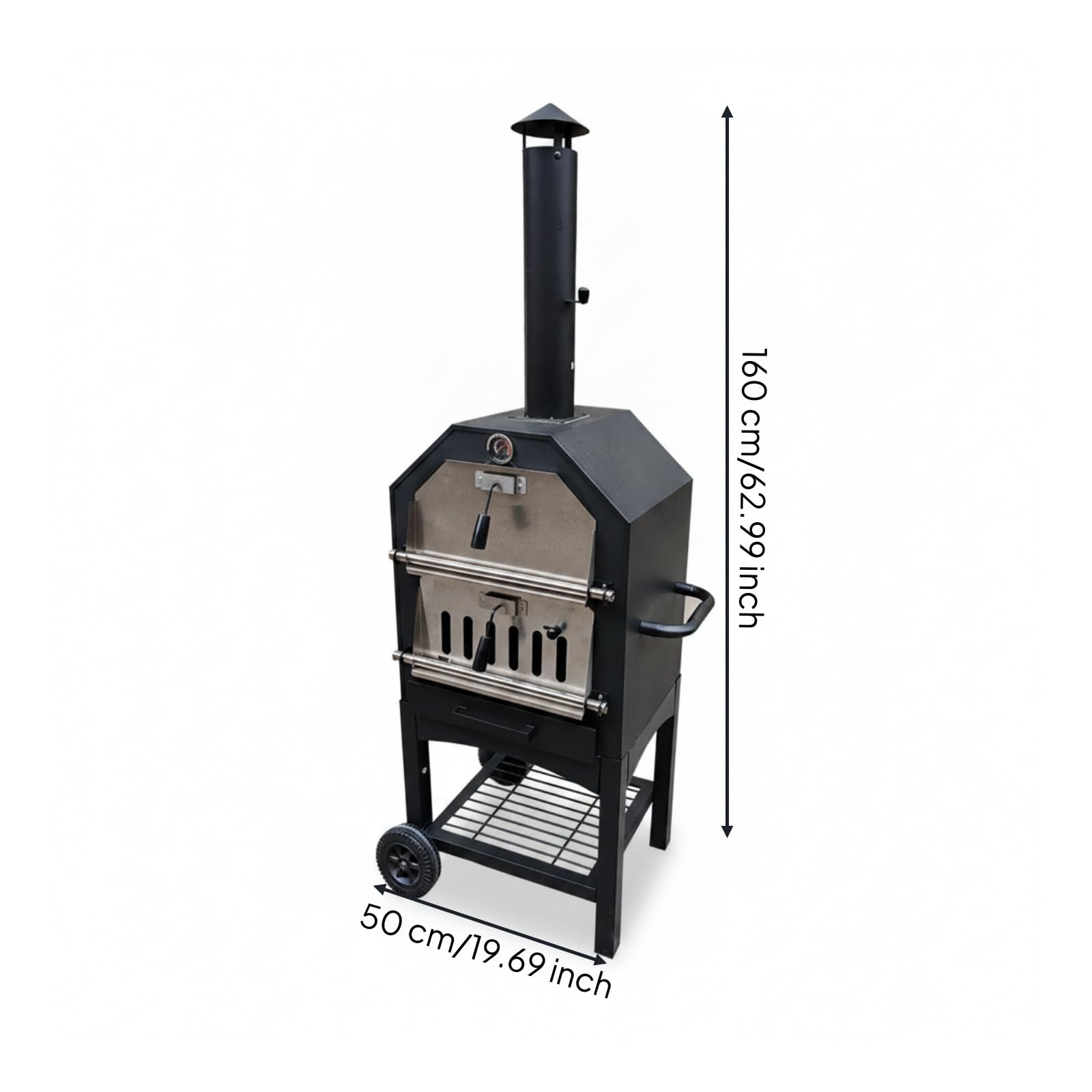 Barbecue a Carbone Outdoor Griglia Affumicatore Forno Cottura Verticale Struttura in Metallo Acciaio Inossidabile con Manico Ruota Ripiano Adatto per Cortile Patio Picnic 66x52.5x158.5cm