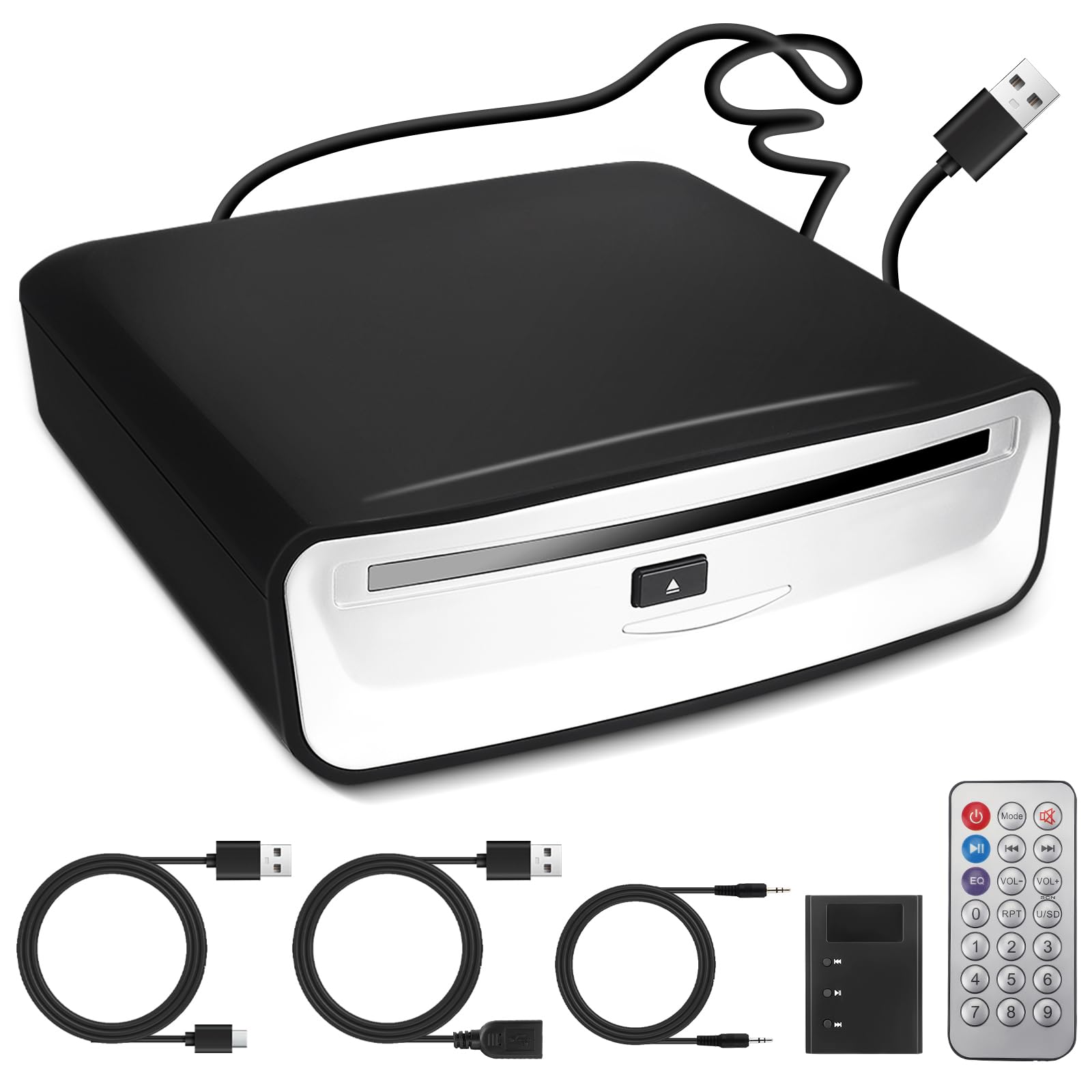CD/DVD Player Auto Extern, Tragbarer CD Player Auto & Auto Radio CD/DVD Player mit USB A Anschluss, für Android Autoradio, Laptop & Fernseher, Plug & Play Unterstützung