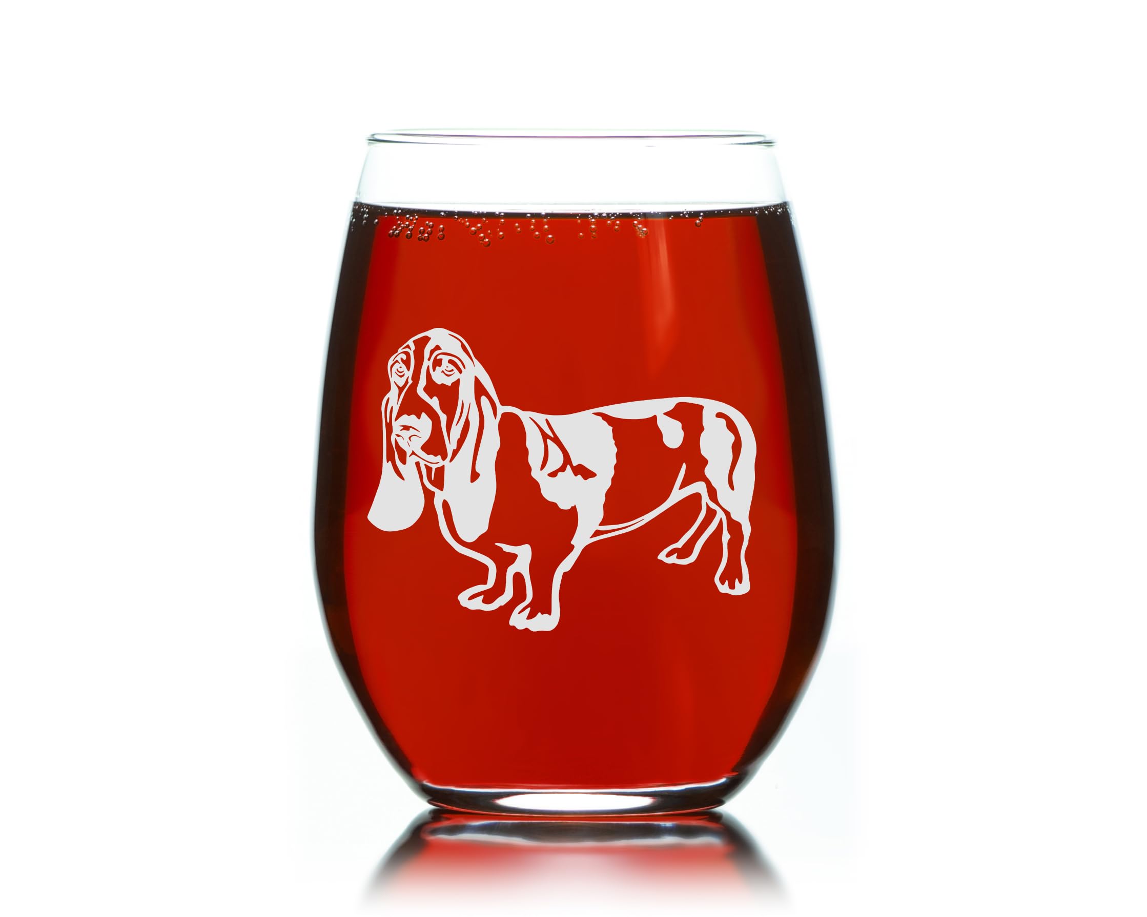 C M Basset Hound Dog Themed Stemless Wine Glass 17 oz. - 1 Piece - Basset Hound Gift for Men and Women (Style B2)