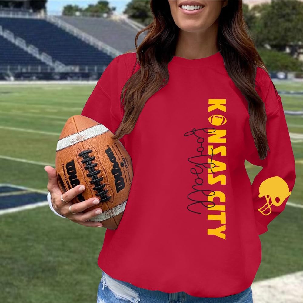 HEBBE Football Sweatshirts For Women Game Day Football Sweatshirt Touchdown Shirt Casual Crewneck Pullover Top - Image 3