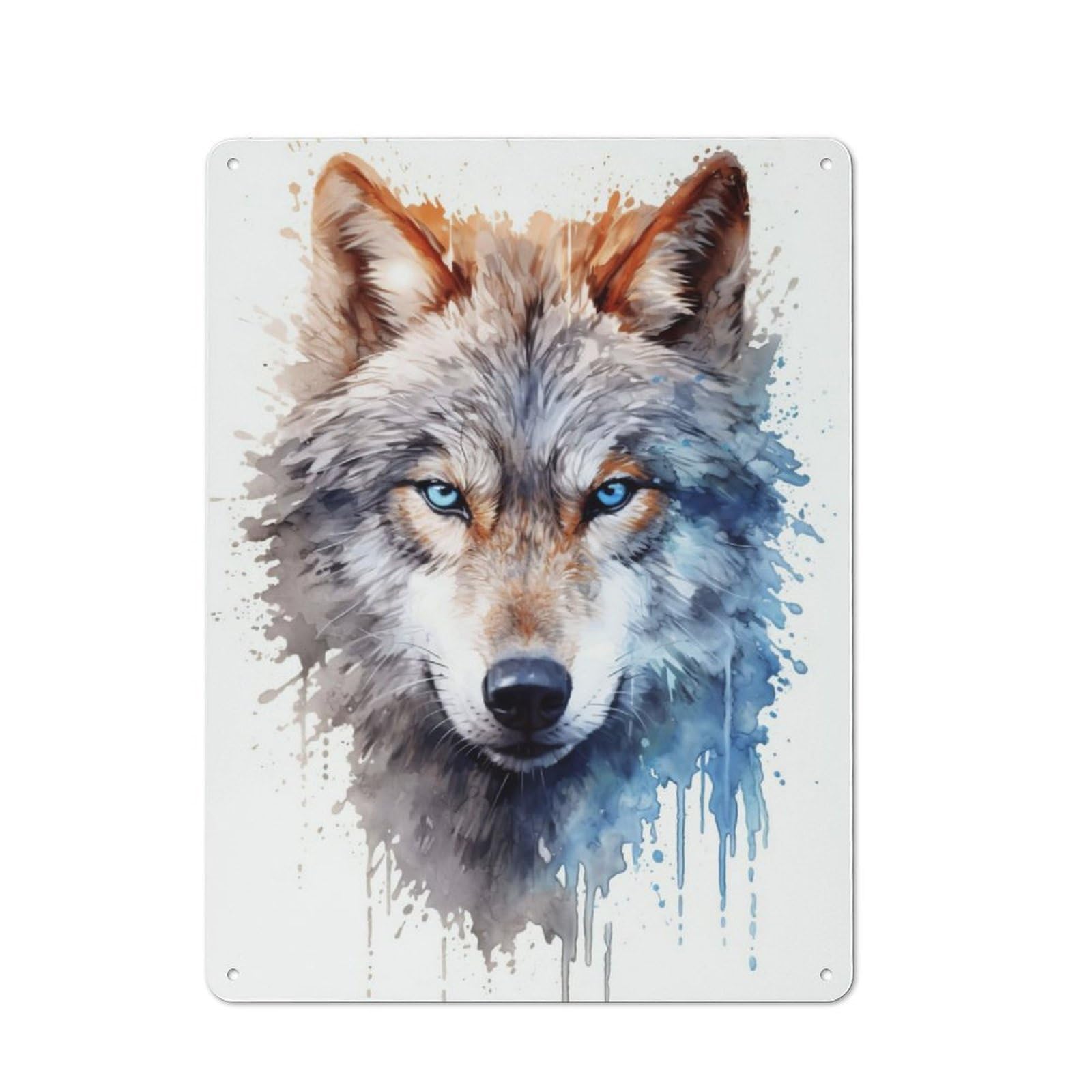 Country Wolf Watercolor Farmhouse Metal Sign 40x30cm, Farmhouse Wall Decor for Dining Room, Cafe, Entryway Or Family Room