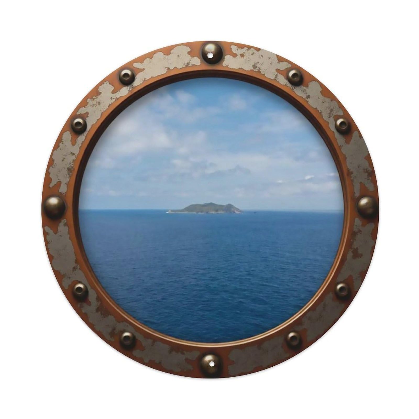Vintage Porthole Remote Island Nautical Window View Metal Tin Sign
