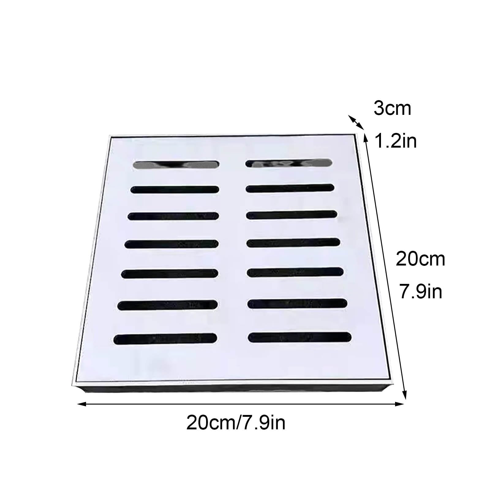 Tapa de Rejilla de desagüe Exterior Grande - Sistema de Drenaje de Zanja y sumideros de Acero Inoxidable, 20x20x3cm, Resistente, a Prueba de óxido, Ideal para el Drenaje de Jardines y Patios