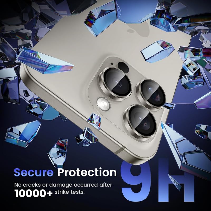 Image of Skinomi Camera Lens Protector Compatible with iPhone 16 Pro / 16 Pro Max [Anti-Scratch] Premium Tempered Glass Film Aluminum Alloy Lens Ring Cover -Natural Titanium