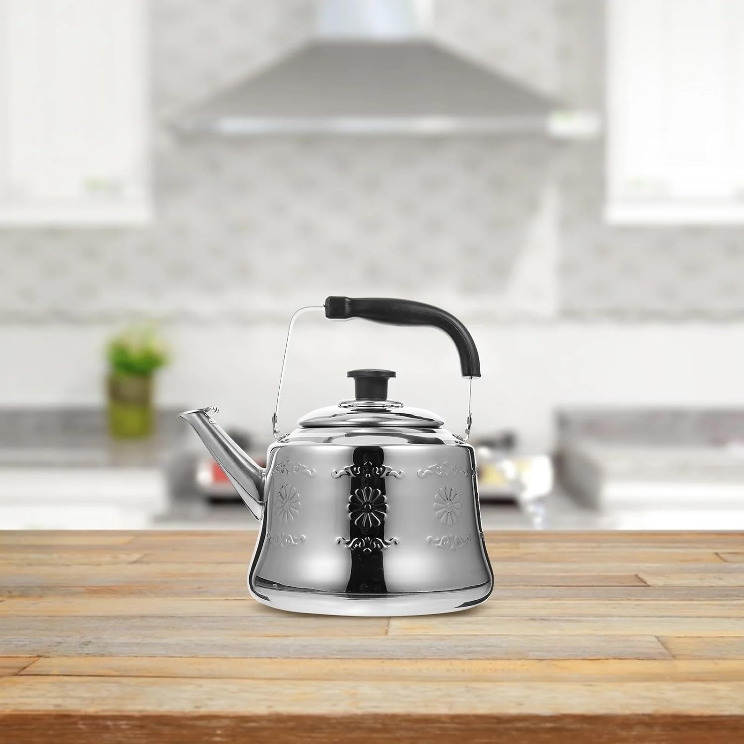 EatingBiting 3L Retro pattern design Stainless Steel Whistling Kettle Tea Home Teapot Whistle Portable Water Bottles with Heat-resistant Folding Handle Mirror Finish