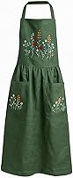 Hand-Embroidered Floral Linen Apron for Women - Handmade Kitchen Gardening Apron by Embroidery NTA, Customizable Gift