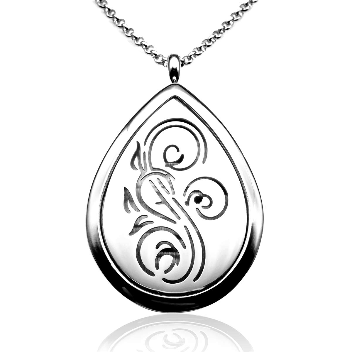 Essential Oil Aromatherapy Diffuser Pendant Necklace Stainless Steel Pendant Chain 6 Washable Pads with Jewelry Box