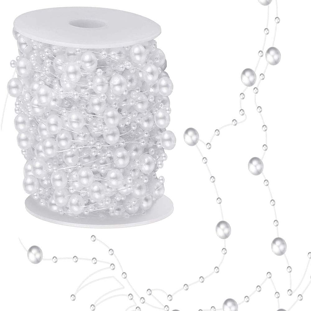 30m Pearl Beads Garland String White Pearl Beads Chain Sewing Beads String for Hair Accessories, able Wedding Party Christmas Tree Decoration