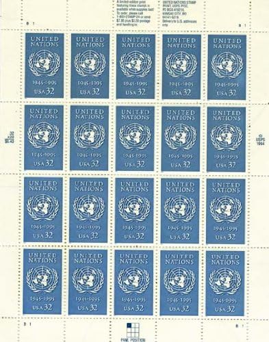 United Nations 50th Anniversary 1945-1995 32-Cent (Sheet of 20) Denominated Mail-use Additional Postage Stamps