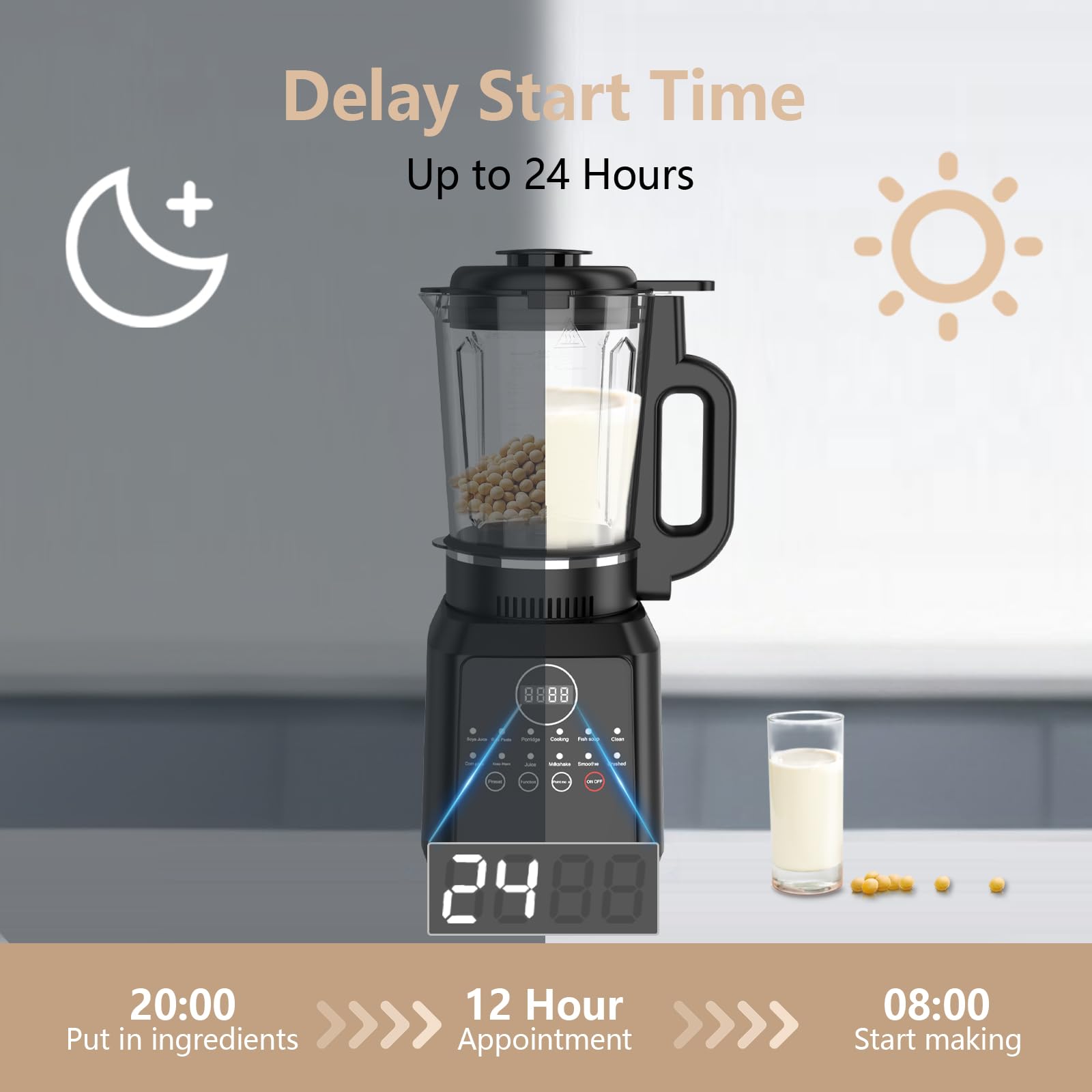 Macchina per Latte di Noci, 1.65L Macchina Latte Vegetale con Funzione Autopulente, Appuntamento Intelligente 24H, Lama in Acciaio Inossidabile a 14 Taglienti, Macchina del Latte di Soia per Familiare