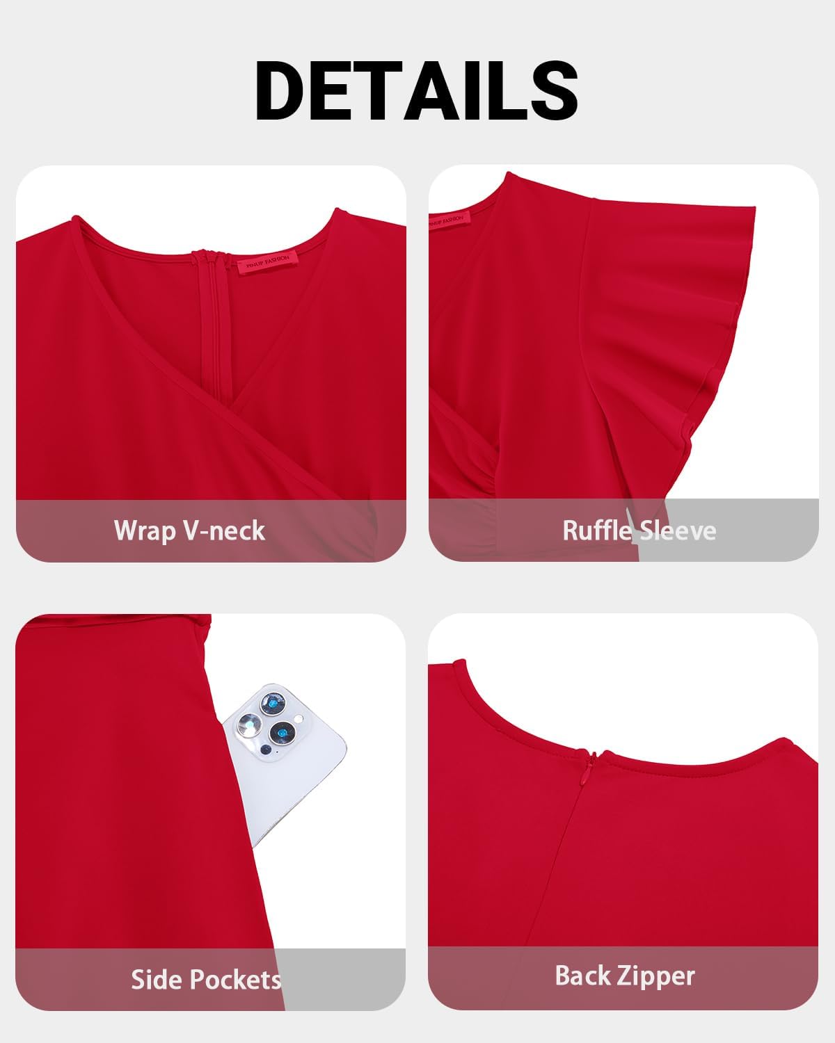 Pinup Fashion Women Plus Size Dresses for Wedding Guest - Cocktail Semi Formal A-Line Midi Dress with Pockets - Image 5