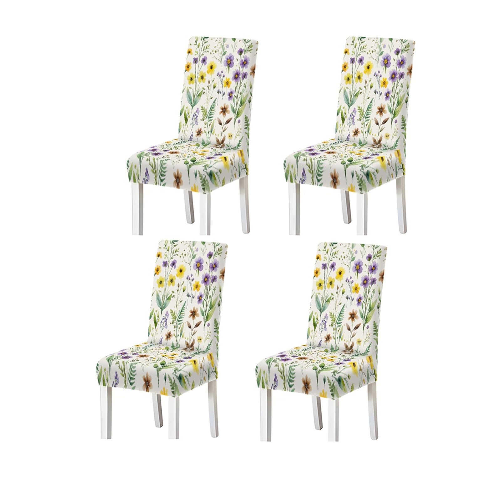 KXUAUV Dining Chair Covers 2/4/6 Pieces, Stretch Wildflower Pattern On White, For Kitchen Dining Room Nordic Decor Seat Protectors for Restaurant Hotel Party(4PCSChair cover)