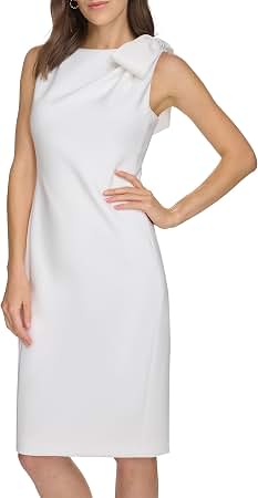 calvin klein white sleeveless dress Women's Bow Shoulder Detail Knee Length Crepe Sheath the-burton On The Road Mini 40in long Color:Purple Stripe