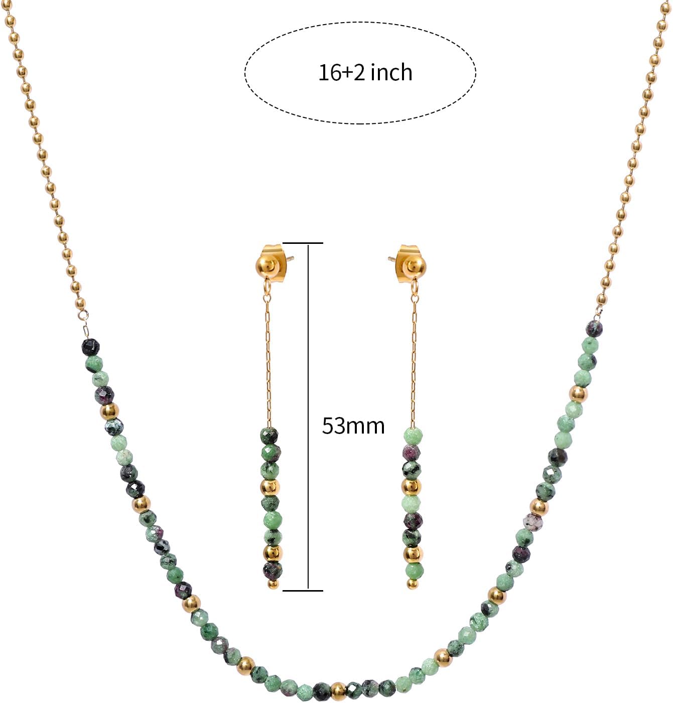 Natural Stone Beads Jewelry Set for Women Stainless Steel Round Ball Beaded Chain Necklace and Earrings Set Christmas Gift for Mother Wife - Image 6