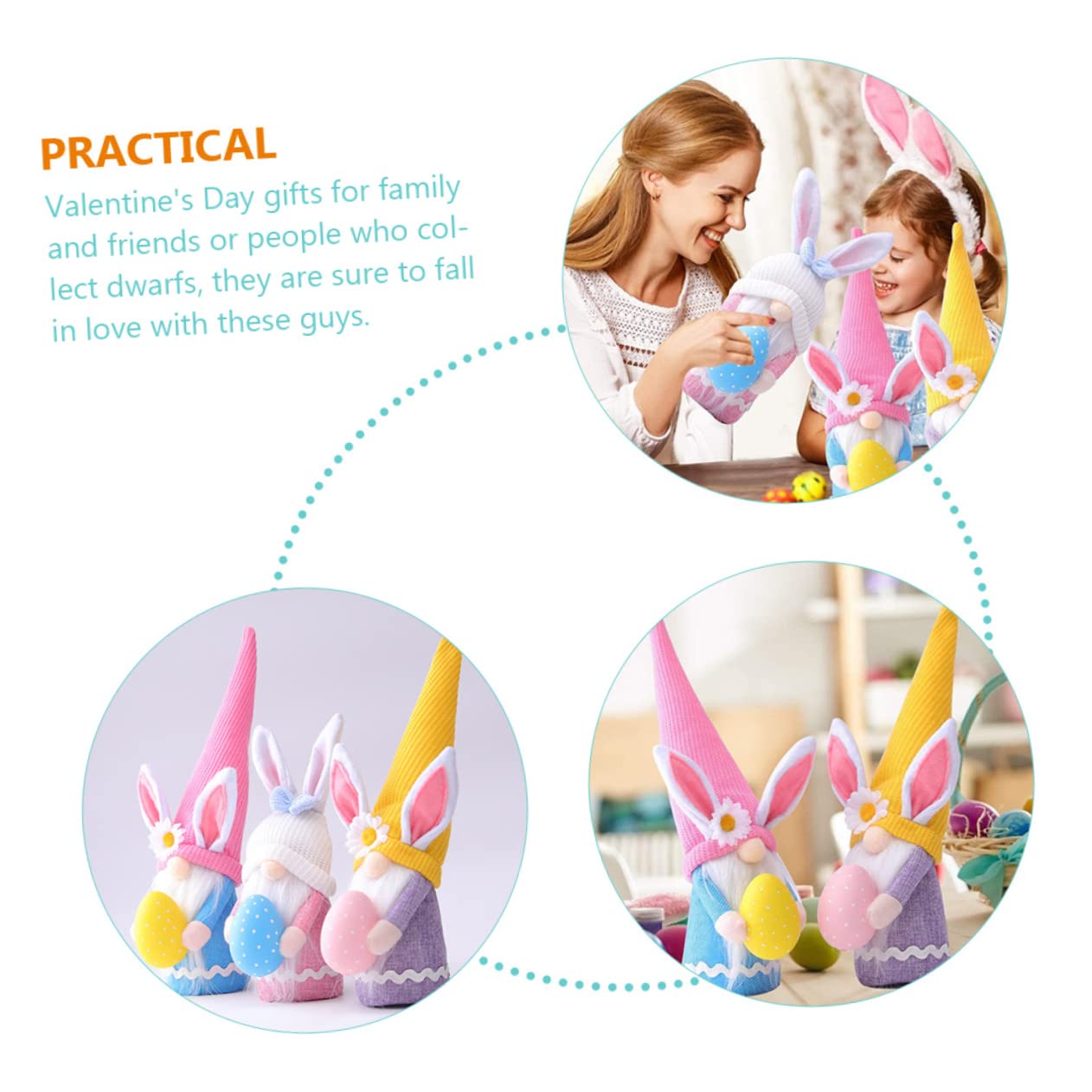 3pezzi Decorazioni Pasquali Coniglio Gnome Peluche Cappello e Cotone Pp per Decorazione Giardino e Patio, Delicate e Carine Bambole da Collezione
