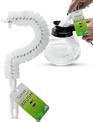 Tupkee Cepillo de limpieza para cafetera, no raya, cerdas de larga duración, cepillo de limpieza curvado para decantador de café, ideal para