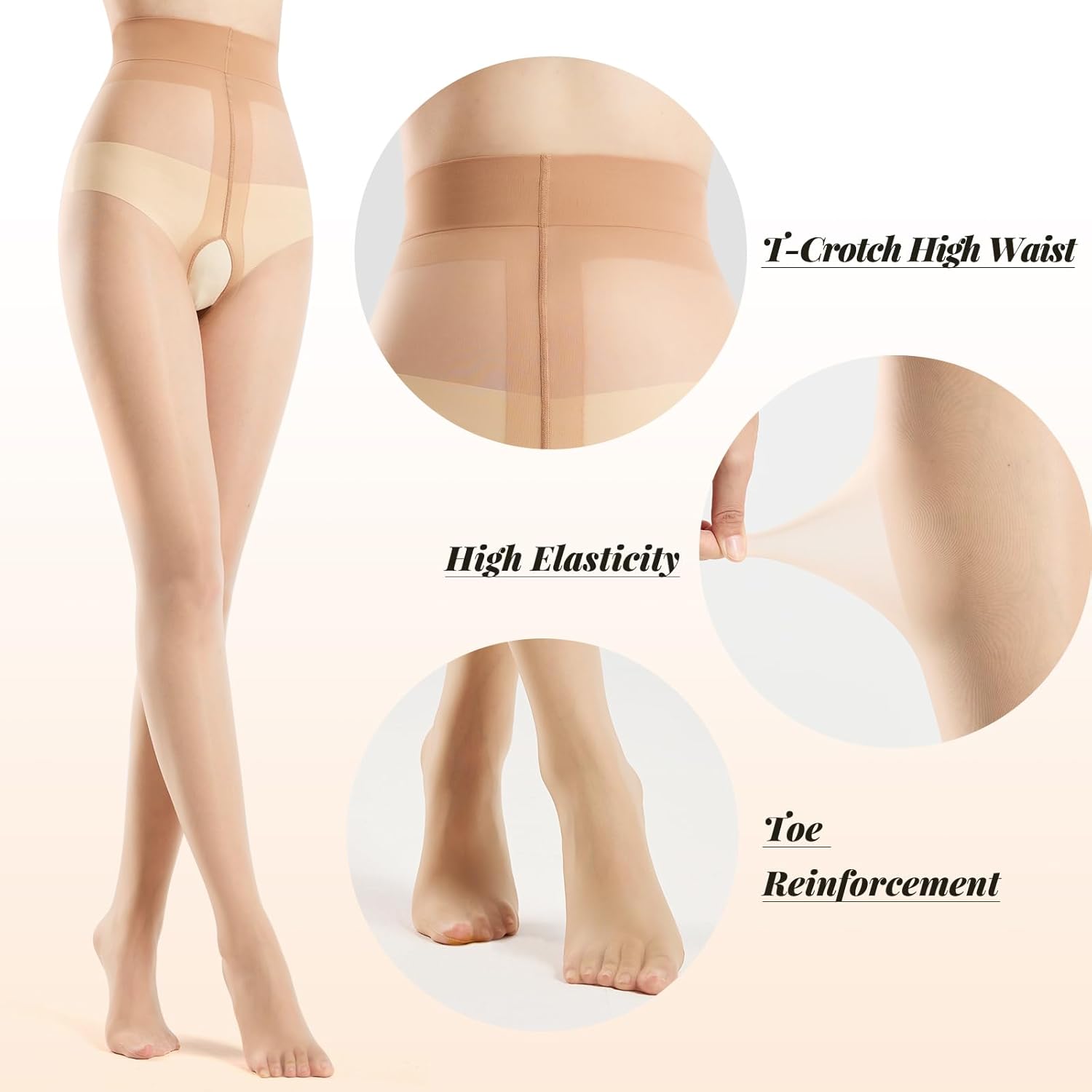 Open Crotch Shiny Pantyhose for Women Snag Resistant Sheer Shimmer Tights Pack of 2 - Image 4