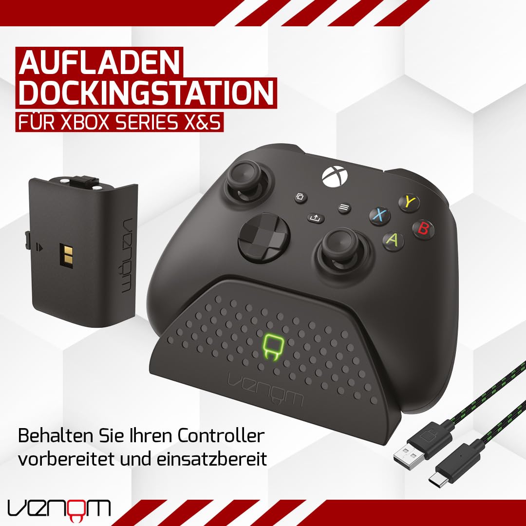 Venom Ladestation mit wiederaufladbarem Akku – Schwarz (Xbox Series X & S/Xbox One), USB - 3