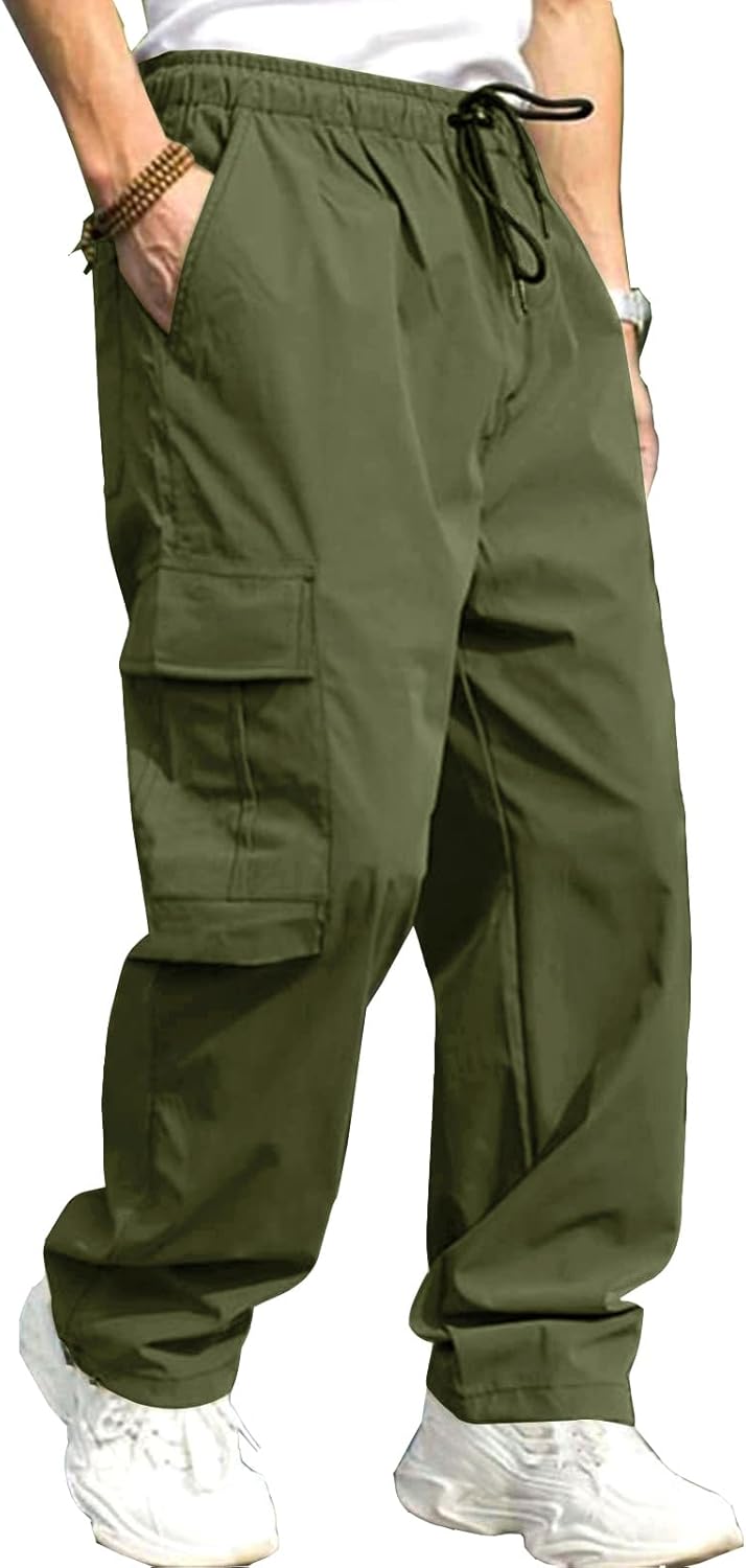 THWEI Mens Cargo Pants Casual Baggy Drawstring Loose Fit Hip Hop Pants with Pockets - Image 3